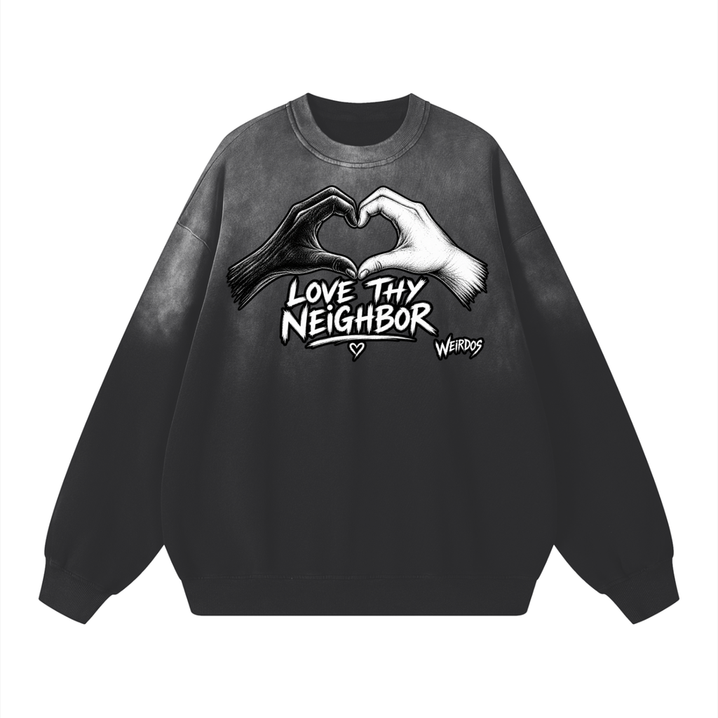 Love Thy Neighbor Sunfade Drop-Shoulder Cotton Sweatshirt